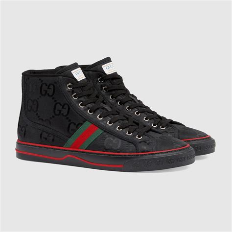 black and grey gucci sneakers|Gucci denim sneakers.